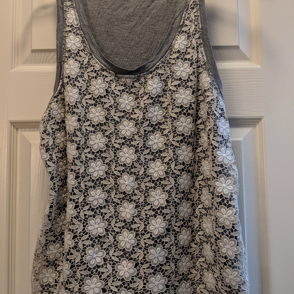 J. Crew Lg grey tank with crochet overlay